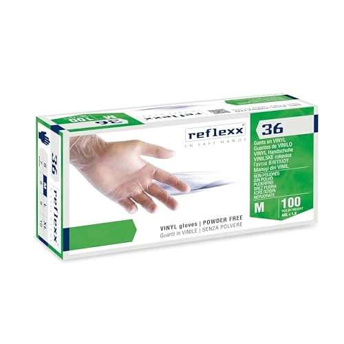 Offerta a tempo: Reflexx R36, Guanti in Vinile senza Polvere Gr 4.5/5, 100 Pezzi, Trasparente - 47% da 6.85 € a 3.66 €