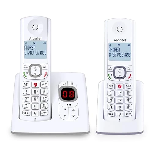 Zeitlich begrenztes Angebot: ALCATEL F530 Voice Duo - Schnurloses Festnetztelefon DECT mit Anrufbeantworter - Großes Display - Freisprechfunktion - Anrufblockierungsfunktion - 2 Direktwahltasten - 2 Mobilteile - Weiß/Grau von 57.62 € auf 57.62 € (0.00% Ra
