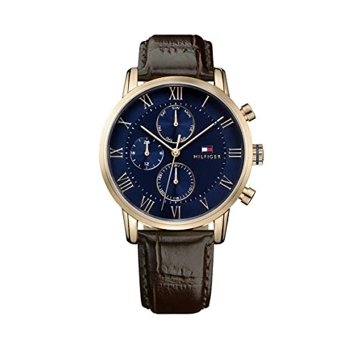 Offerta a tempo: Tommy Hilfiger Orologio Analogico Multifunzione al Quarzo da Uomo con Cinturino in Pelle Marrone - 1791399 - 42% da 199.00 € a 116.41 €