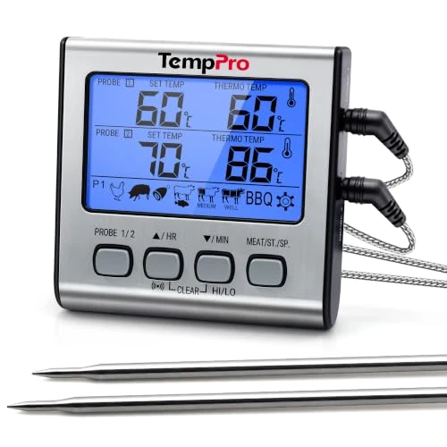 Tijdelijke aanbieding: TempPro TP17 Digitale Grillthermometer Braadthermometer Vleesthermometer | met timer Oventhermometer Twee Roestvrijstalen sondes Blauwe Achterverlichting Temperatuurbereik tot 300°C voorheen ThermoPro van 26.99 € naar 22.94 € (15% k