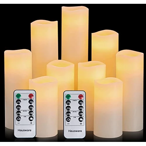 Offerta a tempo: Hausware Set di 9 Candele senza fiamma, 10,2 cm 12,7 cm 15,2 cm 17,8 cm 20,3 cm 22,9 cm funzionamento a batteria, per esterni luci LED candele con telecomando e timer (avorio) - 0.00% da 39.99 € a 39.99 €