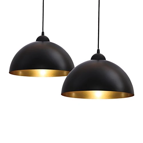 Offerta a tempo: B.K.Licht Lampadario a sospensione, Plafoniera Led Soffitto, set da 2, diametro 30cm, per lampadine LED E27, Lampadario camera da letto, Lampadario Cucina, soggiorno, bagno, in metallo nero oro - 0.00% da 59.99 € a 59.99 €