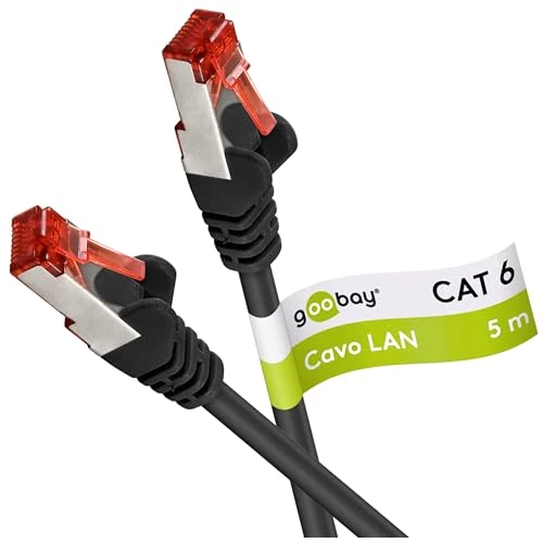 Goobay 92749 CAT 6 Kabel Lan Netzwerkkabel für Gigabit Ethernet S-FTP doppelt geschirmtes Patchkabel mit RJ45 Stecker, 5m, Schwarz