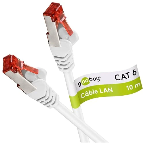 Cable CAT 6 Cable de red LAN para Gigabit Ethernet Cable de conexión blindado S-FTP con conector RJ45, 10 metro, blanco