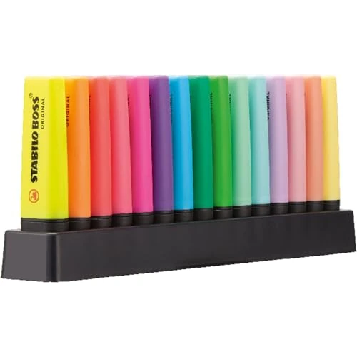 STABILO BOSS ORIGINAL - Evidenziatore - Desk-Set - 15 Colori Assortiti 9 NEON + 6 Pastel