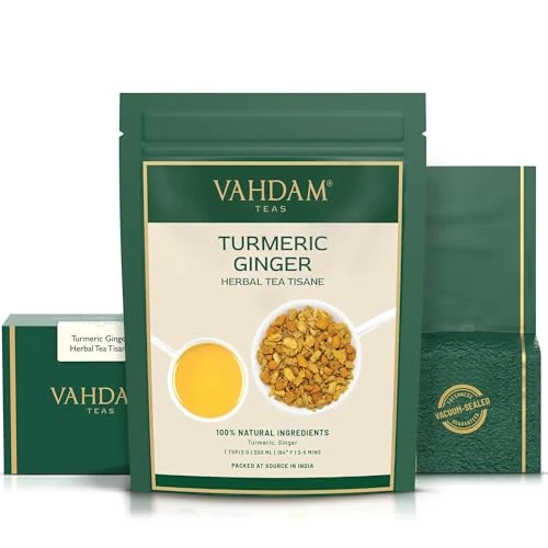 VAHDAM, Infusion Curcuma-Gingembre (100g) | Feuilles Mobiles De Tisane | Sans Caféine | Curcumine | Prépare Un Délicieux Thé Chaud