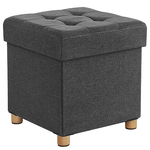 Oferta limitowana: SONGMICS Stołek do siedzenia, składana skrzynia do siedzenia, tapicerowana, z pokrywą, nogi z litego drewna, oszczędność miejsca, obciążenie do 300 kg, do salonu, przedpokoju, ciemnoszary LSF14GYZ z 188.99 zł na 188.99 zł (oszczędź 0.00