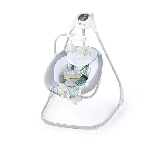 Offerta a tempo: Altalena Alta Oscillante con Seduta Girevole Ingenuity, Altalena Simple Comfort Everston, Dondolino 2 direzioni con Giostrina Giochi, Melodie, Suoni Bianchi e Vibrazione, Maniglia trasporto e Ruote - 25% da 119.99 € a 89.99 €