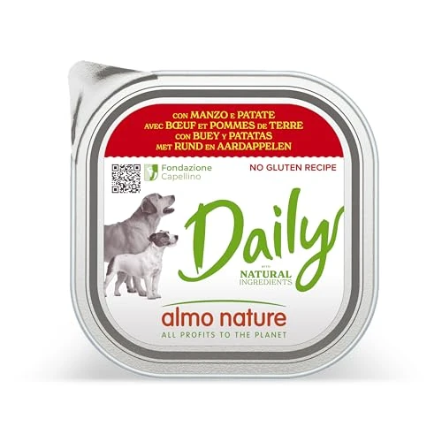 Begrenztes Angebot: almo nature Daily, Nassfutter für Erwachsene Hunde mit Rind und Kartoffeln - Packung mit 2,7 kg (9 x 300 g) von 14.15 EUR auf 12.03 EUR (Rabatt 15%)