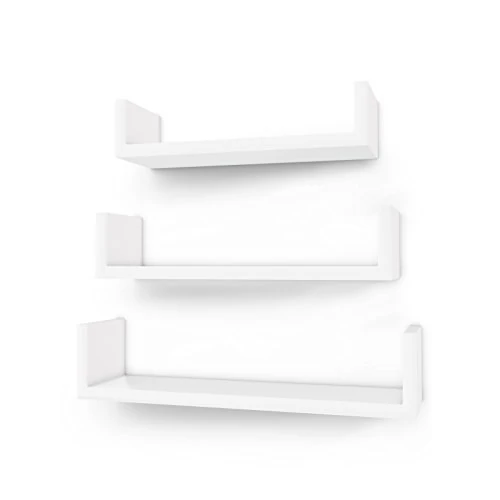 Offerta a tempo: SONGMICS, Set di 3 mensole da parete moderne, mensole sospese in pannello di fibra a media densità con finitura lucida e montaggio invisibile, colore bianco LWS40WT - 0.0% da 27.99 € a 27.99 €