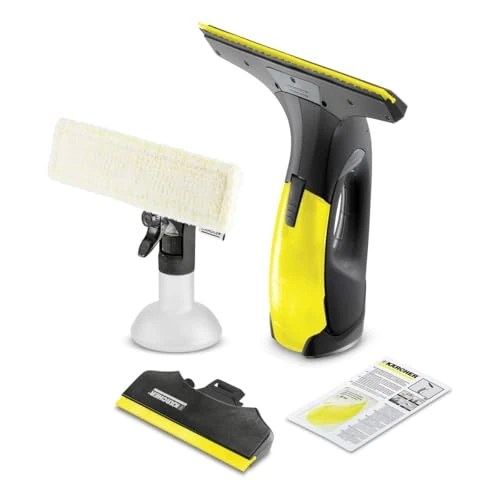 Kärcher Limpiadora de Cristales WV 2 Black Edition, Autonomía de Batería: 35 min, Indicador LED Estado Batería, 2 Boquillas de Aspiración, Pulverizador y Paño Microfibra, 20 ml Detergente