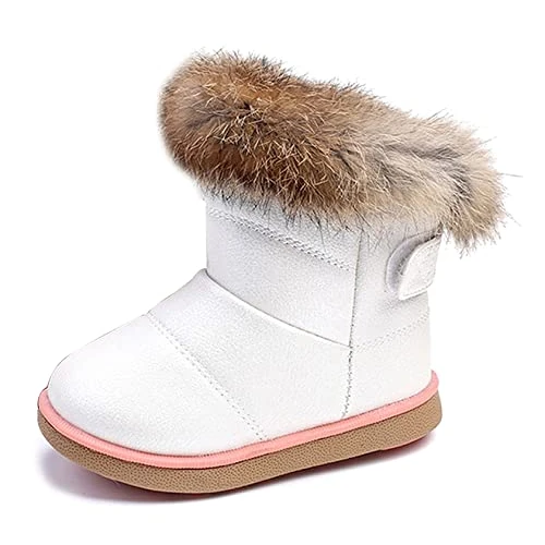 KVbaby Mädchen Warm Gefütterte Schneestiefel Baby Kinder wasserdichte Winterschuhe PU-Leder Kleinkindschuhe Weichsohlen Schlupfstiefel, Weiß, Größe 23 EU = Etikett 24