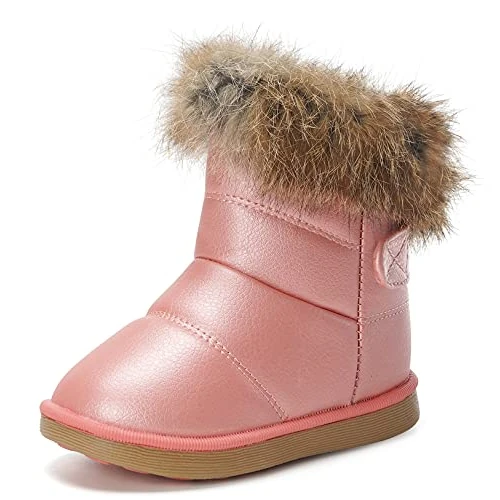 KVbaby Kids Winter Warm Snow Boots Girl's Fur Lined Boots Toddler PU Leather Waterproof Boot, Pink, 6.5 UK Child