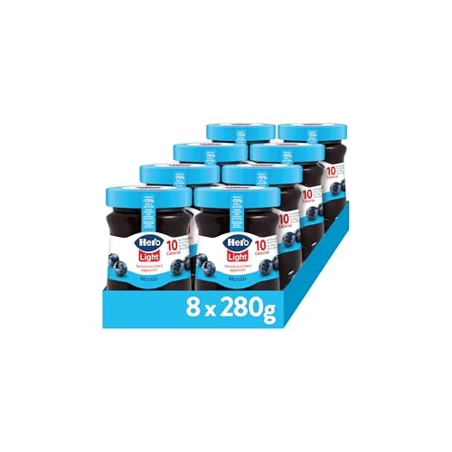 Offerta a tempo: Hero Light Confettura di Mirtilli light, 8 vasetti da 280 gr, marmellata e confettura extra, frutta di alta qualità, senza conservanti e senza coloranti, pochissime calorie per porzione - 30% da 23.90 € a 16.72 €