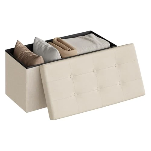 Limited offer: WOLTU Foldable Storage Ottoman Chair Stool Cream Upholstered Footstool Linen Dressing Table Stool Pouf Couch Stool Removable Cover, 76x37.5x38cm from 44.99 EUR to 33.74 EUR (save 25%)