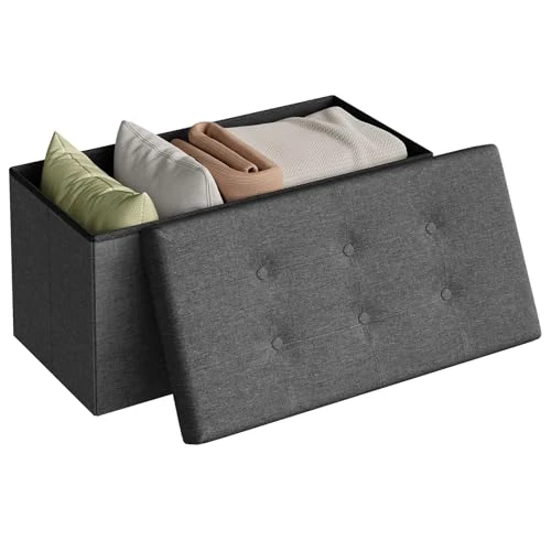 Limited-time offer: WOLTU Foldable Storage Ottoman Chair Stool Dark Grey Upholstered Footstool Linen Dressing Table Stool Pouf Couch Stool Removable Cover, 76x37.5x38cm from 23.99 GBP to 23.99 GBP (save 0%)