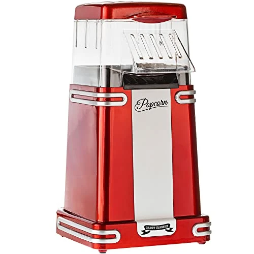 Gadgy Popcorn Machine - Popcorn Maker - Quick Hot Air Popcorn Machine - Oil Free, Grease Free - With Measuring Cup and Removable Top Lid - Retro Red Coating