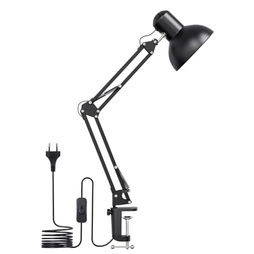 Offerta a tempo: Lepro Lampada Scrivania LED Nero,Lampada da Tavolo con Clip,Flessibile Girevole Braccio Snodato Lampada da Scrivania,Lampada da Comodino con Paralume Retrò e Attacco E27 per Ufficio,Studio,Piante - 10% da 39.79 € a 35.81 €