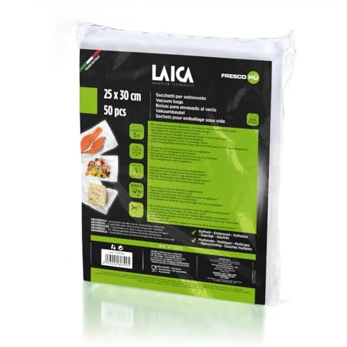 Offerta a tempo: Laica VT3510 Confezione da 50 Sacchetti Sottovuoto per Alimenti formato 25 x 30 cm - 30% da 19.69 € a 13.85 €