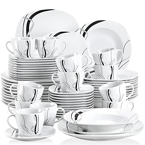 Offerta a tempo: VEWEET FIONA Servizio di Piatti in Porcellana Stoviglie Set 60 Pezzi con 12 Tazze 175 ml, 12 Piattini, 12 Piatti Piani, 12 Piatti Fondi e 12 Piatti da Dessert per 12 Persone - 28% da 163.99 € a 117.69 €