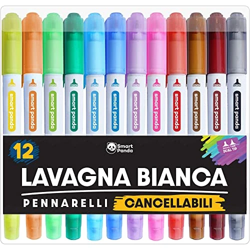 Smart Panda Feutres Tableau Blanc Effacable – Marqueurs Double Pointe Pour Tableaux Blancs - 12 Couleurs