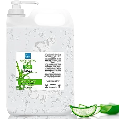 Gel Aloe Vera, 100% Naturel, Excellent Hydratant Visage, Corps et Cheveux | Calmant Après Épilation | Atténue les Taches Brunes, Réparateur Après Soleil, 5000 ml