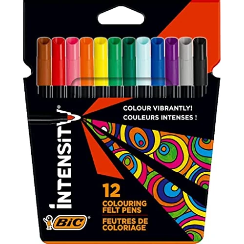Offre limitée : BIC Intensity - Feutre de Coloriage Pointe fine et Corps Noir Mat - Couleurs assorties, Pochette de 12 de 4.49 € à 4.49 € (0.00% de remise)
