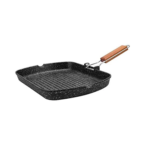 Offerta a tempo: KAMBERG Padella Griglia 34 x 24 cm, Manico in legno Pieghevole, Ghisa di Alluminio, Rivestimento Antiaderente di Alta Performance Pietra, Tutti Fornelli y induzione, Senza PFOA - 26% da 34.90 € a 25.88 €