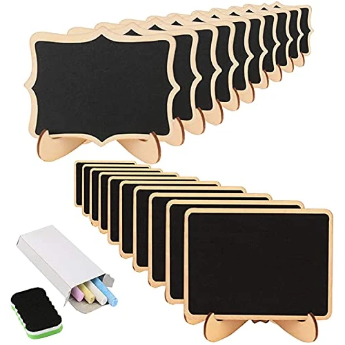KAKOO 20 Mini Lavagne in Legno con Il Basamento Lavagna per i segni di posti Numero di Tavolo Etichette per i Regali e dei Prezzi Matrimoni segna di Posto