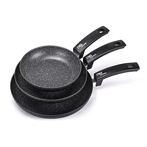 Moneta Set de 3 sartenes de inducción Etnea, con revestimiento antiadherente y antiarañazos, todas las fuentes de calor, aptas para lavavajillas, 3 piezas, 20, 24, 28 cm