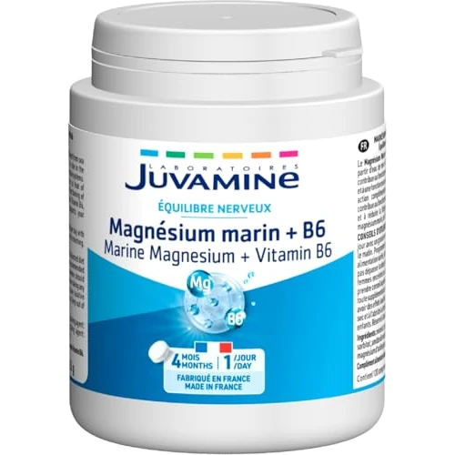 JUVAMINE - Magnesio Marino y Vitamina B6-120 Comprimidos - Formato Maxi - 4 Meses - Equilibrio Nervioso - Reduce el Cansancio y la Fatiga - Energía Diaria
