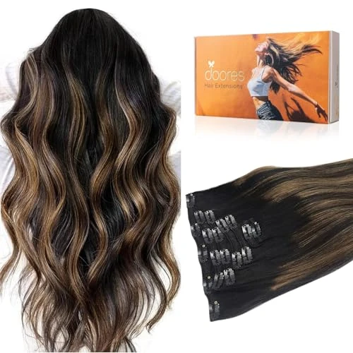 Offerta a tempo: DOORES Extension Capelli Veri Clip, Nero Naturale Misto Marrone 45cm 18 Pollici 7 Pezzi 120g Remy Extension Clip Capelli Veri Capelli Veri Lisci Umani Extension Naturali Extension Capelli Veri - 39% da 114.76 € a 70.51 €