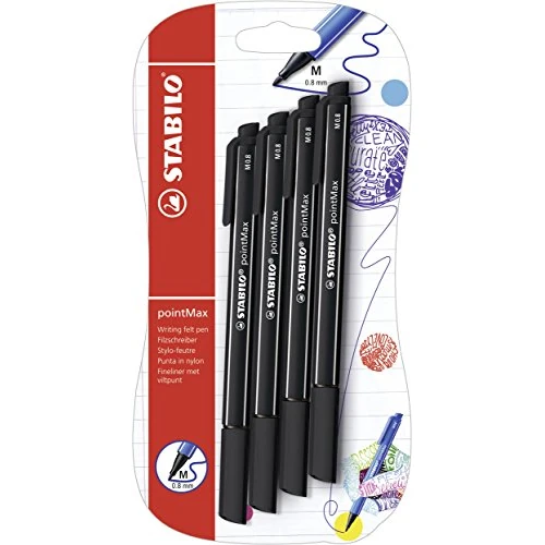 STABILO pointMax - Fineliner Premium - Pack da 4 - Nero
