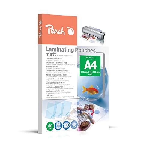 Offerta a tempo: Peach Pellicole per laminazione A4, 80 mic, 100 pouches, opache, scrivibili, qualità premium per i migliori risultati di laminazione, compatibili con dispositivi di tutte le marche - S-PP580-22 - 0.00% da 29.51 € a 29.51 €