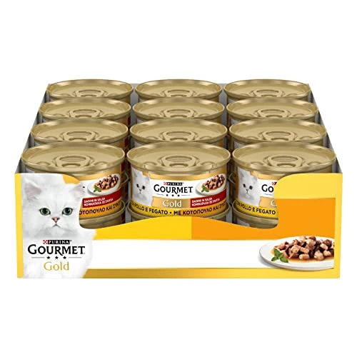 Offerta a tempo: GOURMET GOLD Cibo umido per gatti adulti Dadini in Salsa con Pollo e Fegato — 28% da 17,99 € a 12,99 €