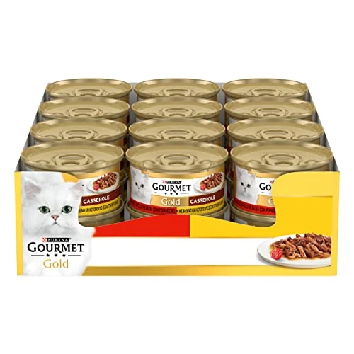 Purina Gourmet Gold Wet Cat Casserole with Beef and Chicken in Tomato Sauce, 24 Cans of 85g Each, Pack of 24 x 85g