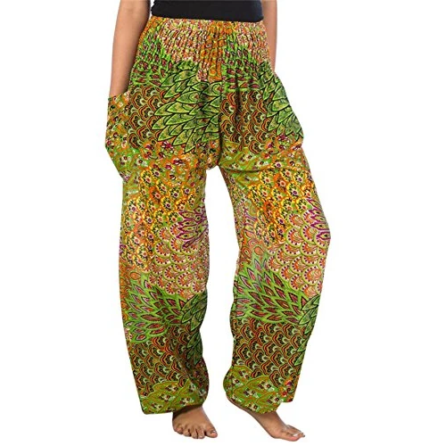 Offre limitée : Lofbaz Pantalon Sarouel Femmes Taille Smockée Paon Vert Clair 2XL de 26.99 € à 26.00 € (4% de remise)