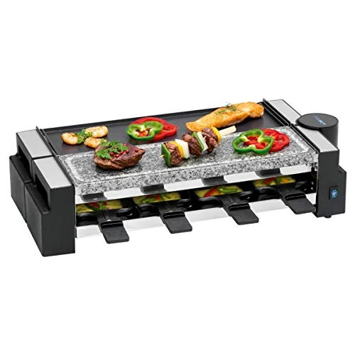 Offre limitée : Clatronic RG 3678 Appareil à raclette 2 en 1, pierre naturelle et plaque en fonte réversible, articulation à 180°, 8 poêlons, également utilisable comme raclette pour 4 personnes, revêtement de 84.90 € à 84.90 € (0.00% de remise)