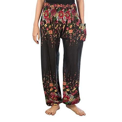Lofbaz Mujer Floral Impreso Harén Pantalones Negro S