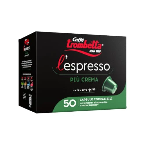Offerta a tempo: Caffè Trombetta l'Espresso Capsule Compatibili Nespresso, Più Crema, 50 Capsule - 0.00% da 13.89 € a 13.89 €