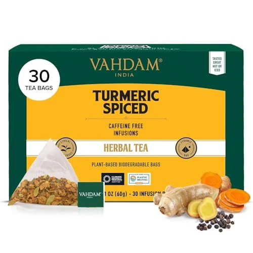 Offerta a tempo: VAHDAM Tisana alla Curcuma (30 bustine piramidali), Senza caffeina | Tisane 100% pure | Infuso di Curcuma, Citronella, Zenzero, Cardamomo, Cannella e Pepe Nerosenza caffeina - 15% da 9.99 € a 8.49 €