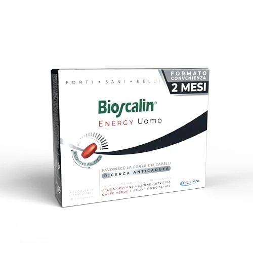 Bioscalin Energy Uomo, Integratore Alimentare per Capelli, Favorisce la Forza dei Capelli, Senza Glutine, Naturalmente senza Lattosio, Utilizzo 2 Mesi, 60 Compresse