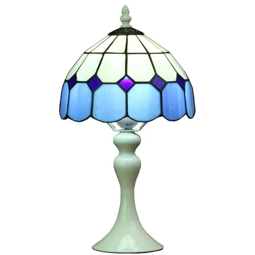 Limited-time offer: Bieye L30042 8-inches Mediterranean Tiffany Style Stained Glass Table Lamp (Blue Shade + White Base) from 66.99 GBP to 66.99 GBP (save 0%)