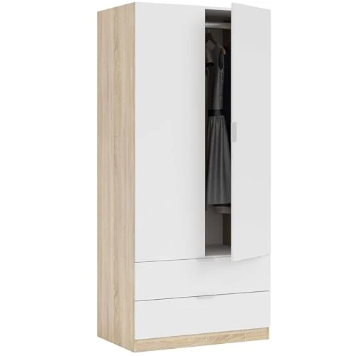 13Casa Vanilla A2 Armadio Anta Battente, 81X52X180 H cm, Bianco, Rovere, Melamina