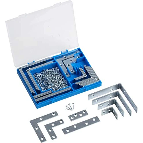Offerta a tempo: Meister Metafranc 300510, piastre angolari e colleganti, 180 pezzi, staffe per sedie, staffe per mobili e connettori piatti, acciaio zincato, multicolore - 52% da 13.33 € a 6.45 €