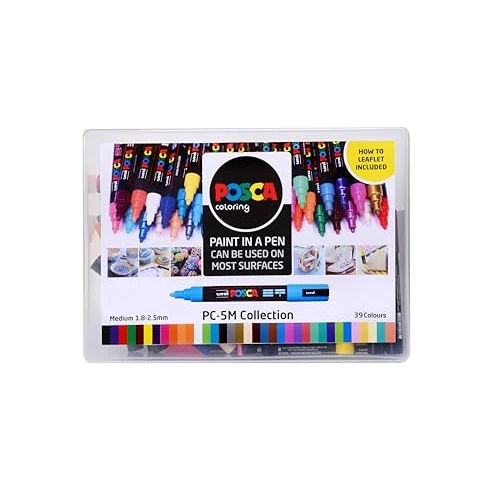 POSCA 153544869 PC-5M „Paint in a Pen“-Sammelbox, 2,5 mm breite Kugelspitze, wasserbasierte Filzstifte, 39 Farben