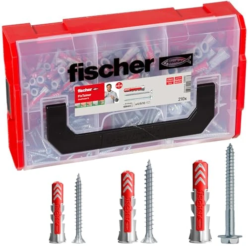 "fischer FixTainer DuoPower mit Schraube, Dübelbox mit 210 Schrauben & DuoPower Dübeln (60 Stk. 6 x 30, 30 Stk. 8 x 40, 15 Stk. 10 x 50), universelles Set zur Befestigung"