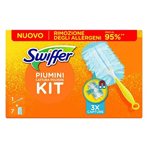 Offerta a tempo: Swiffer Duster Piumini Catturapolvere, 1 Manico Ergonomico e 7 Piumini Duster, Cattura e Intrappola Polvere e Sporco, Raggiunge I Punti più Difficili della Casa, Fino al 95% di Allergeni in Meno - 20% da 14.49 € a 11.55 €