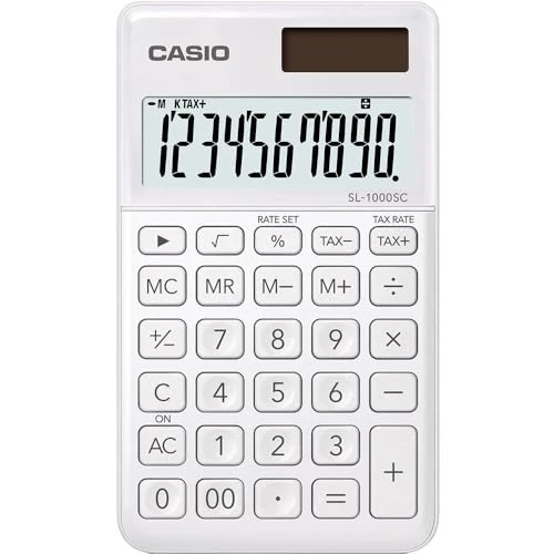 Oferta limitowana: CASIO Kalkulator SL-1000SC, 10-cyfrowy, stylowe kolory, obliczenie podatku, przód aluminiowy, zasilanie energią słoneczną, zasilanie bateryjne, 0,9 x 7,1 x 12 cm z 39.19 zł na 39.19 zł (oszczędź 0.00%)