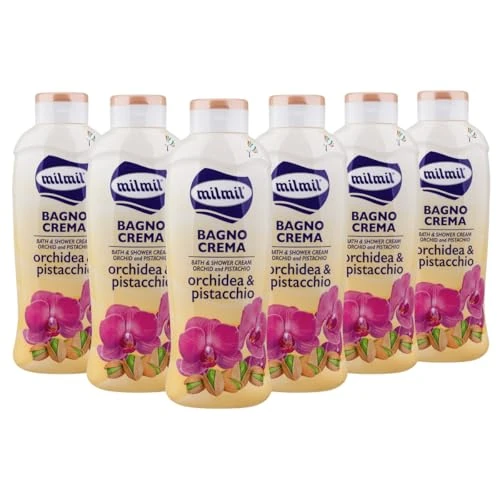 Offerta a tempo: Milmil Bagno Schiuma, Bagno Crema, Fragranza Orchidea & Pistacchio, Dermatologicamente Testato PH Fisiologico - 6 x 1000 ML - 30% da 19.39 € a 13.50 €
